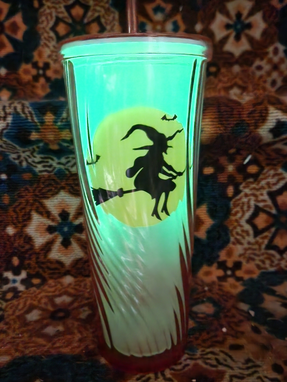 Halloween Witch Silhouette Glow In The Dark Tumbler Pink Swirl Acrylic 26 Oz